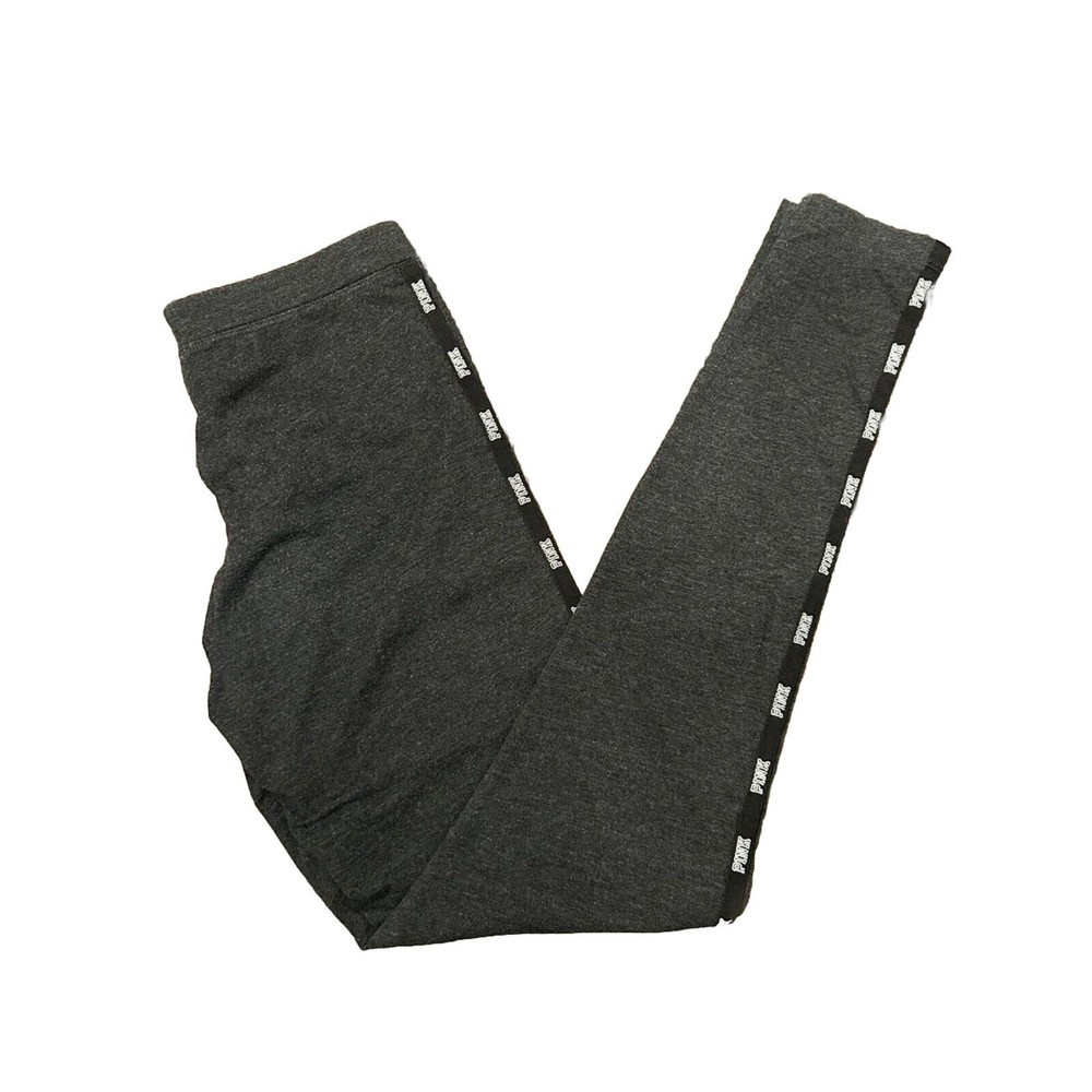 Victoria’s Secret Pink Logo Pants Leggings Gray Black White Women’s Size Small